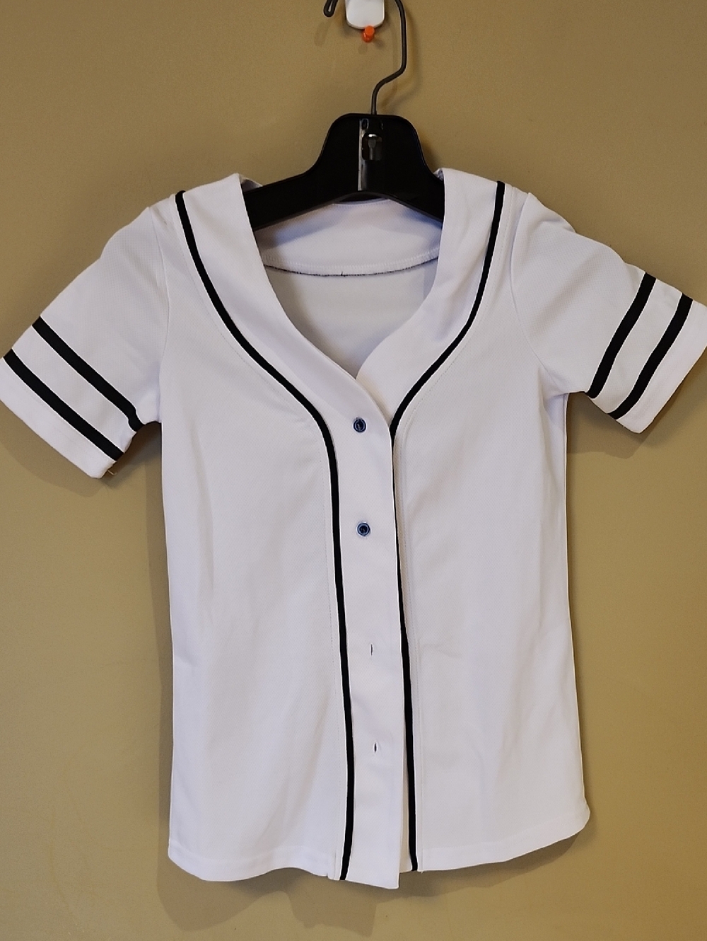 Kuds  White Baseball-Style Button Front Shirt with Black Trim 7years